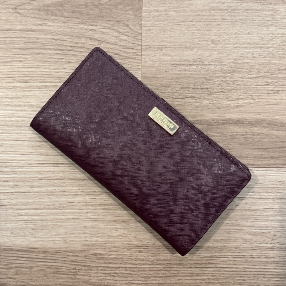 Kate Spade Stacy Laurel Way Saffiano Leather Large Bifold Wallet Burgundy